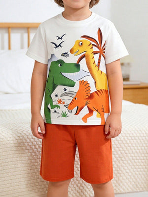 Toddler two-piece set, cotton, dinosaur print, casual explorer style