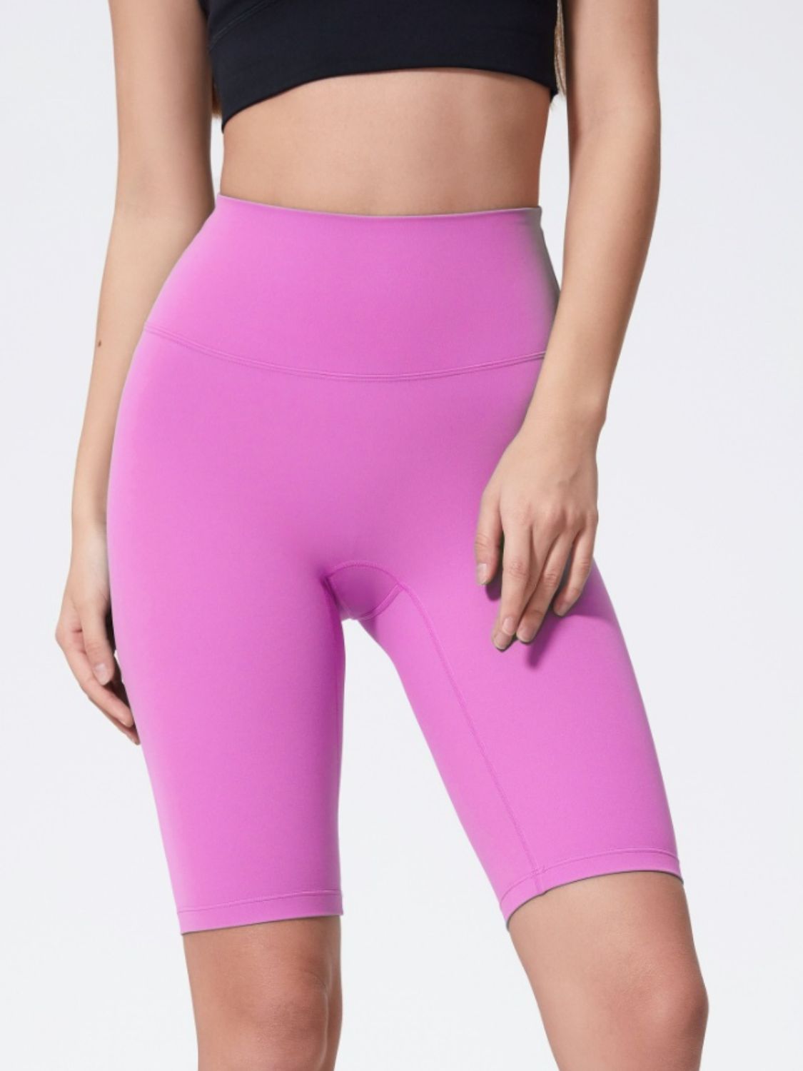 Sculpted Active Bike Shorts in Heliotrope Purple with a high waist and seamless design.