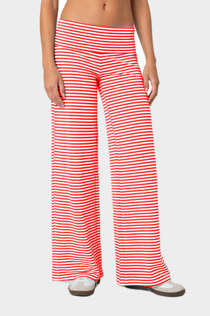 Red and white striped palazzo pants with a wide leg
