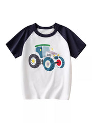 Playful Tractor Graphic Raglan Tee