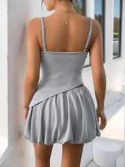 Gray ribbed co-ord set with asymmetric cami and bubble skirt
