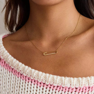 Gold paperclip necklace with pave crystals, 18K gold plated