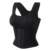 Black sculpting bodice tank top with hook-and-eye closure detail