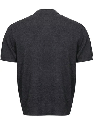 Men's Mock Neck Short Sleeve Knit Top in Khaki, close-up detail