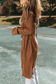 Brown openwork maxi cardigan in acrylic with long sleeves and a relaxed fit.