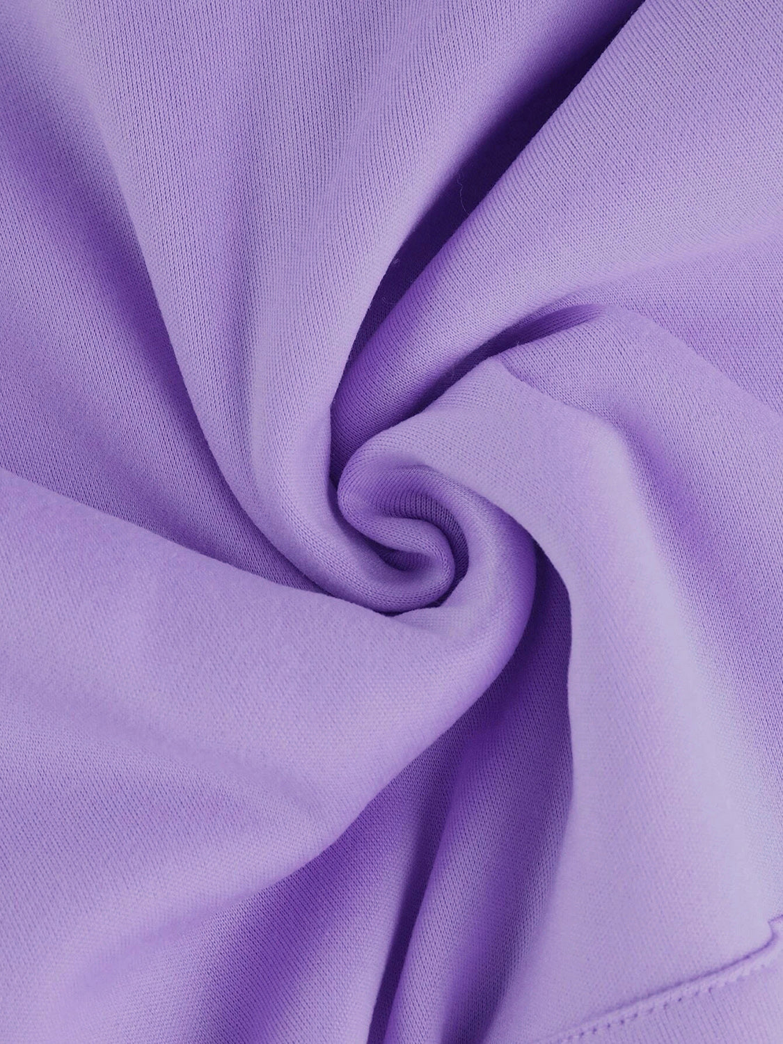 Lilac hoodie fabric detail with soft texture and subtle ribbed knit.