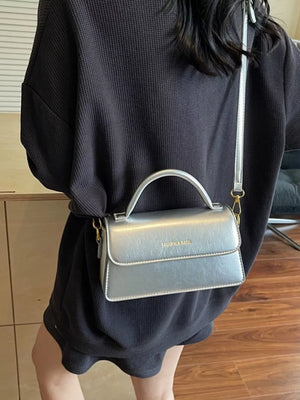 Top Handle Flap Mini Crossbody Bag in Silver, fit detail