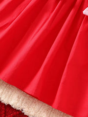 Children's Bow Long Sleeve Dress in Red, back view