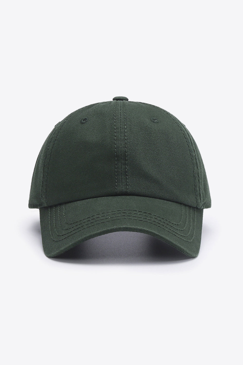 Green canvas baseball cap with stitched details and curved brim.