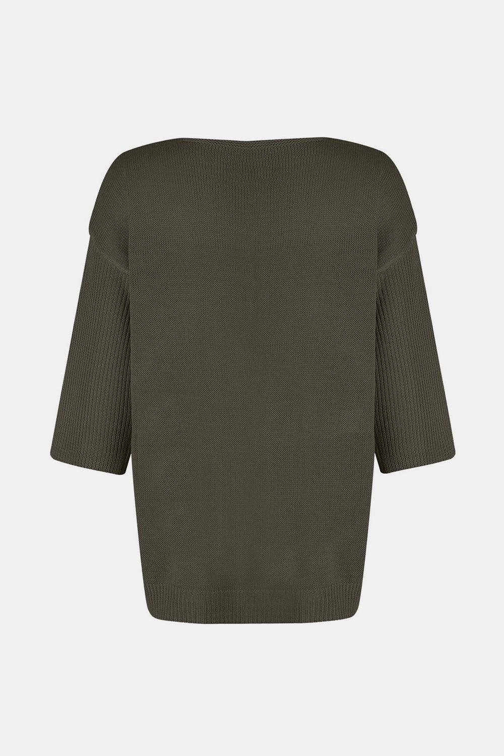 Flared Sleeve V-Neck Knit Top in Gum Leaf with ribbed 3/4 sleeves and a relaxed fit.