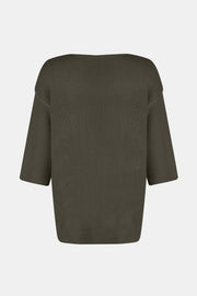 Flared Sleeve V-Neck Knit Top in Gum Leaf with ribbed 3/4 sleeves and a relaxed fit.
