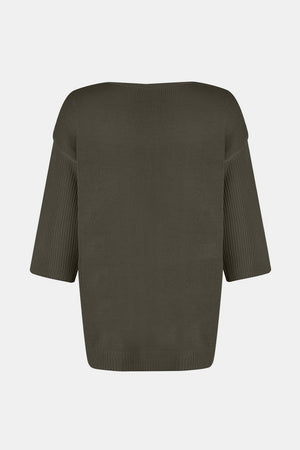 Flared Sleeve V-Neck Knit Top in Gum Leaf with ribbed 3/4 sleeves and a relaxed fit.