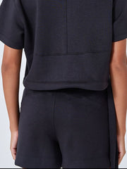 Black drawstring pocket shorts with a comfortable, casual fit.