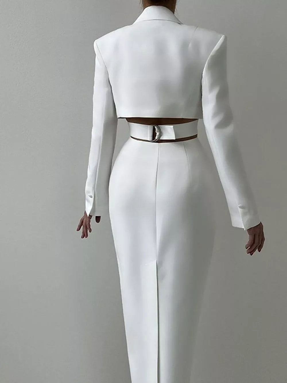 Button-down Blazer Dress With Cut-out Waist in White, side view