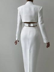 Button-down Blazer Dress With Cut-out Waist in White, side view