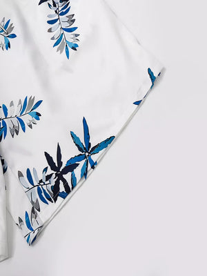 Men's Tropical Print Short Sleeve Shirt And Shorts Set in White, back view