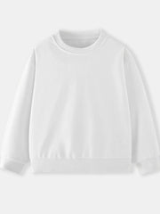 White crew-neck sweatshirt for kids with ribbed cuffs and hem