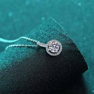 Radiant Moissanite pendant necklace in 925 sterling silver with a delicate chain.