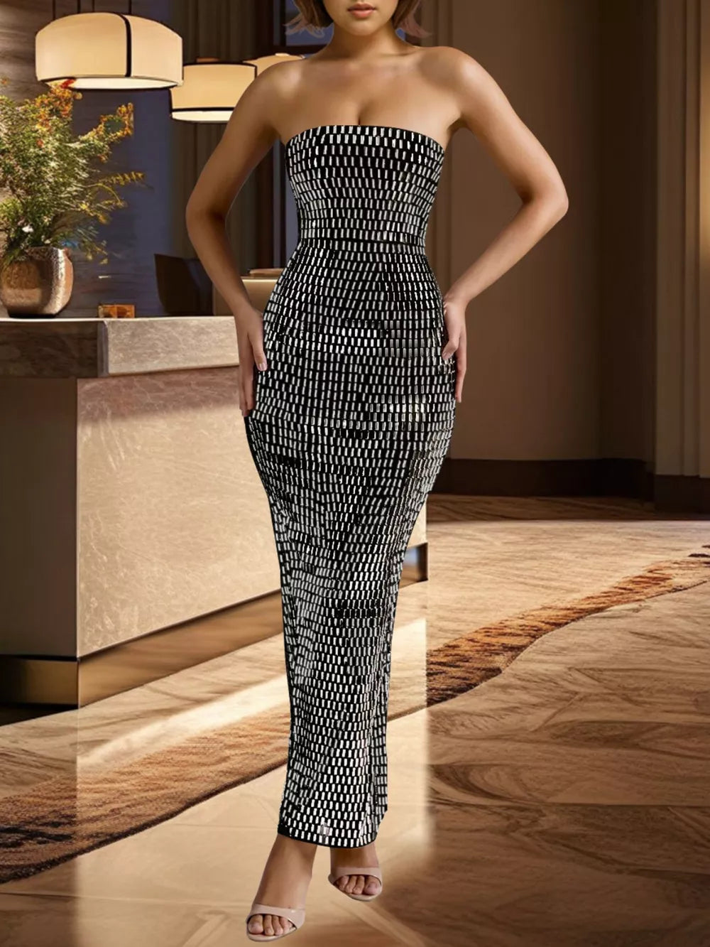 Slit Back Tube Maxi Dress in Burnt Coral, back view