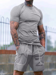 Men's Casual Short Sleeve T-shirt And Shorts Set in Black, view 17