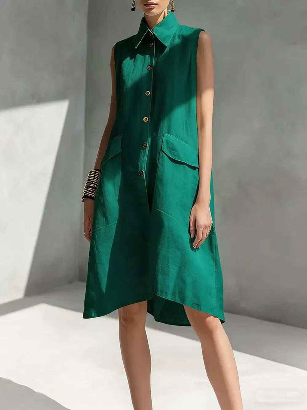 Chic Sleeveless Button-front Shirtdress