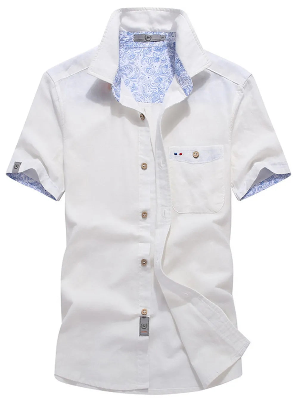 Men's Full Size Button Up Short-sleeve Casual Shirt in Army Green, model styling view