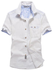 Men's Full Size Button Up Short-sleeve Casual Shirt in Army Green, model styling view