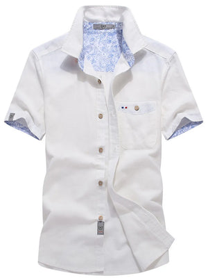 Men's Full Size Button Up Short-sleeve Casual Shirt in Army Green, model styling view