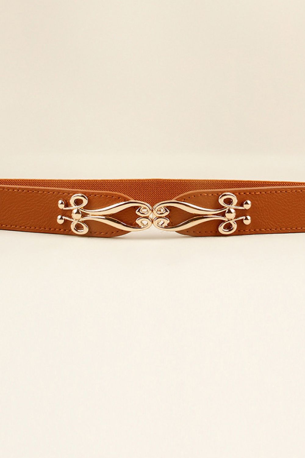 Caramel elastic waist belt with ornate alloy clasp closure