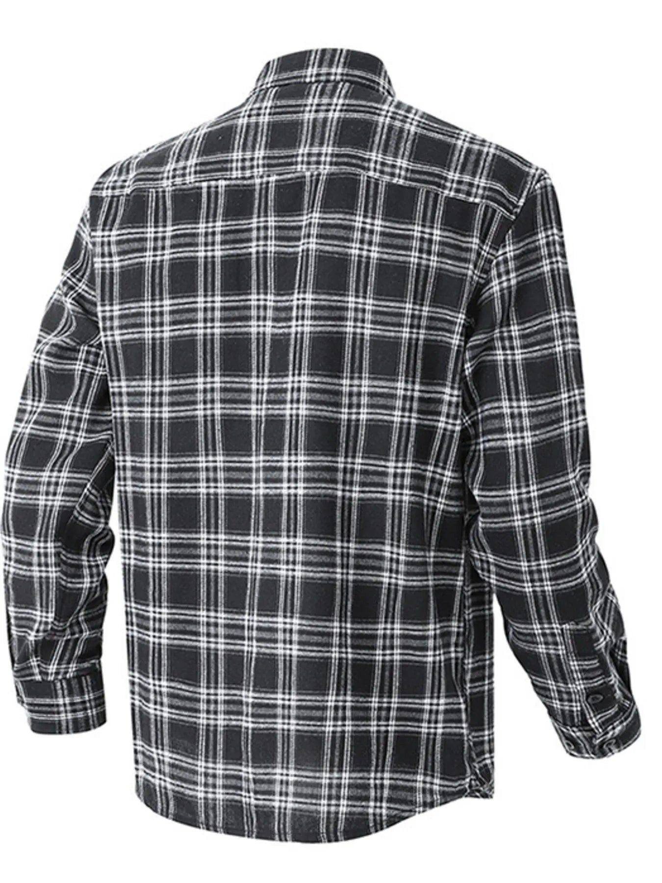 Men's black and white plaid button-up shirt, long sleeves, cotton blend.