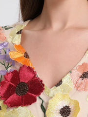Floral Embroidery V-neck Mini Dress