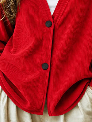 Casual Corduroy Button-up Cardigan in Terracotta, view 14