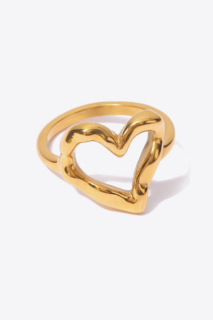 Gold 18k gold-plated ring with a sculpted open heart design