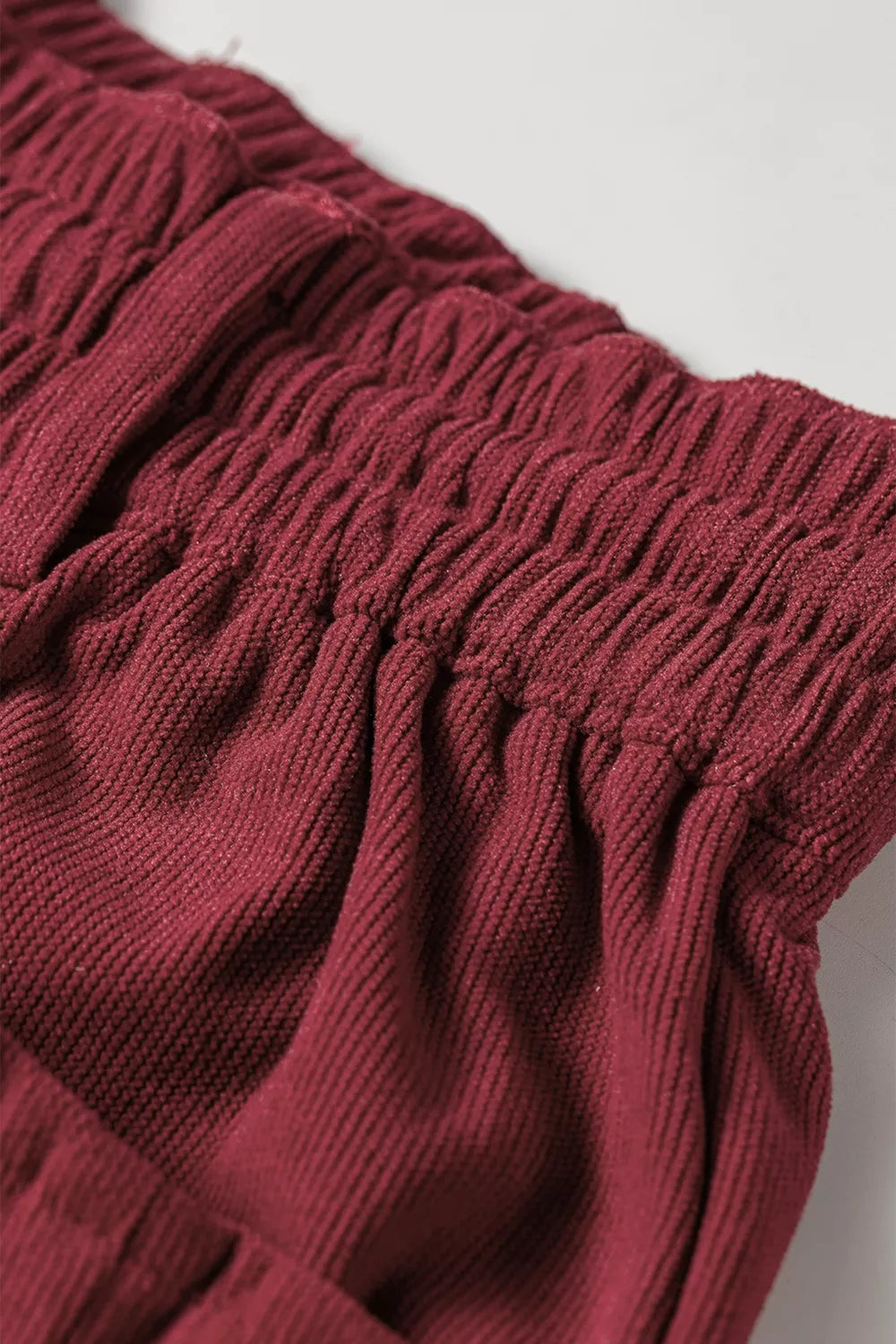 Elastic Waist Drawstring Corduroy Casual Pants in Burgundy, product detail