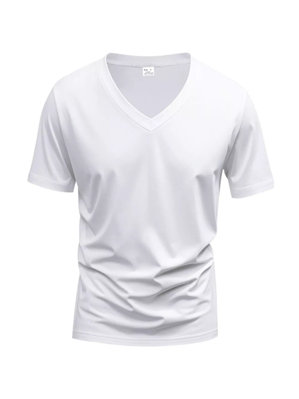 White slim fit v-neck t-shirt with short sleeves and a breathable cotton blend.