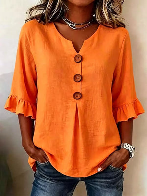 Casual Ruffle-sleeve Decor-button Top Plus Size in Burgundy, view 11