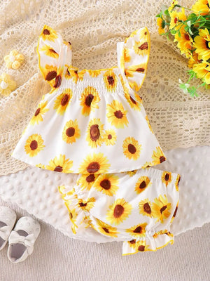 Children's Ruffled Printed Tank And Shorts Set in Shell, editorial view