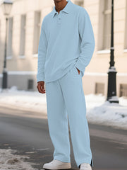 Men's Textured Long Sleeve Top And Pants Set, front view