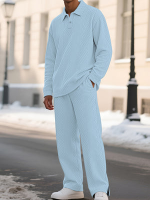 Men's Textured Long Sleeve Top And Pants Set, front view