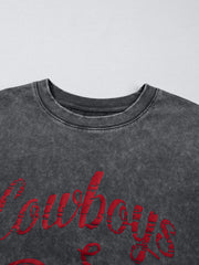 Dark gray acid-washed cotton tank top with red Cowboys & Beer graphic.