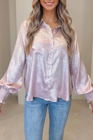 Long Sleeve Button Front Ruffle Cuffs Shirt, side view