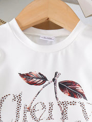 Children's Cherry Leopard Tee And Flare Pants Set in White, side view