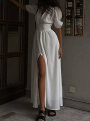 Elegant Puff Sleeve Maxi Dress With Slit