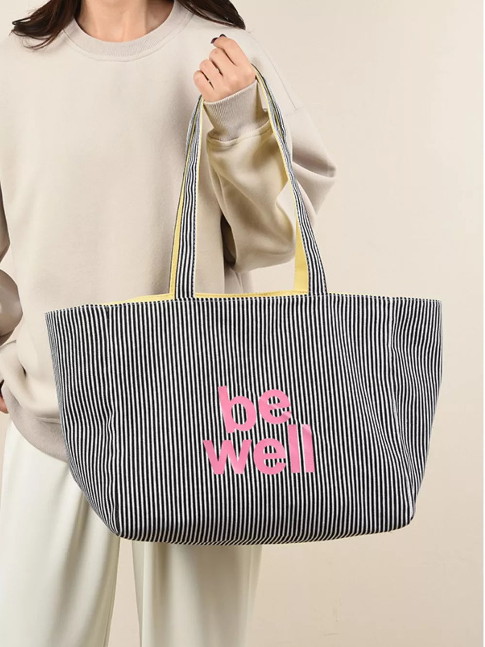 Striped Canvas Duffel Bag, back view