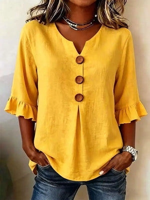 Casual Ruffle-sleeve Decor-button Top Plus Size in Burgundy, view 15