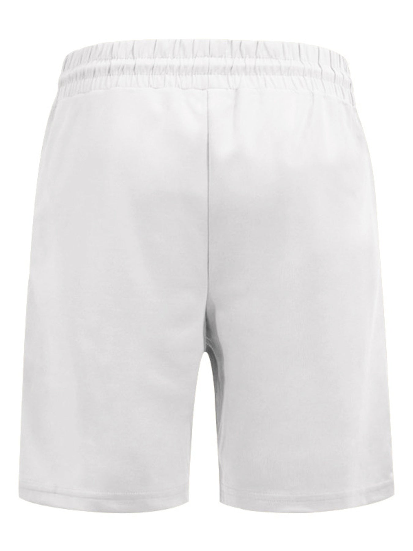 White chino shorts with elastic drawstring waist and casual fit.