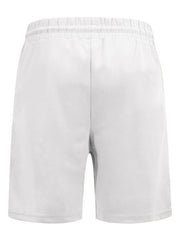 White chino shorts with elastic drawstring waist and casual fit.