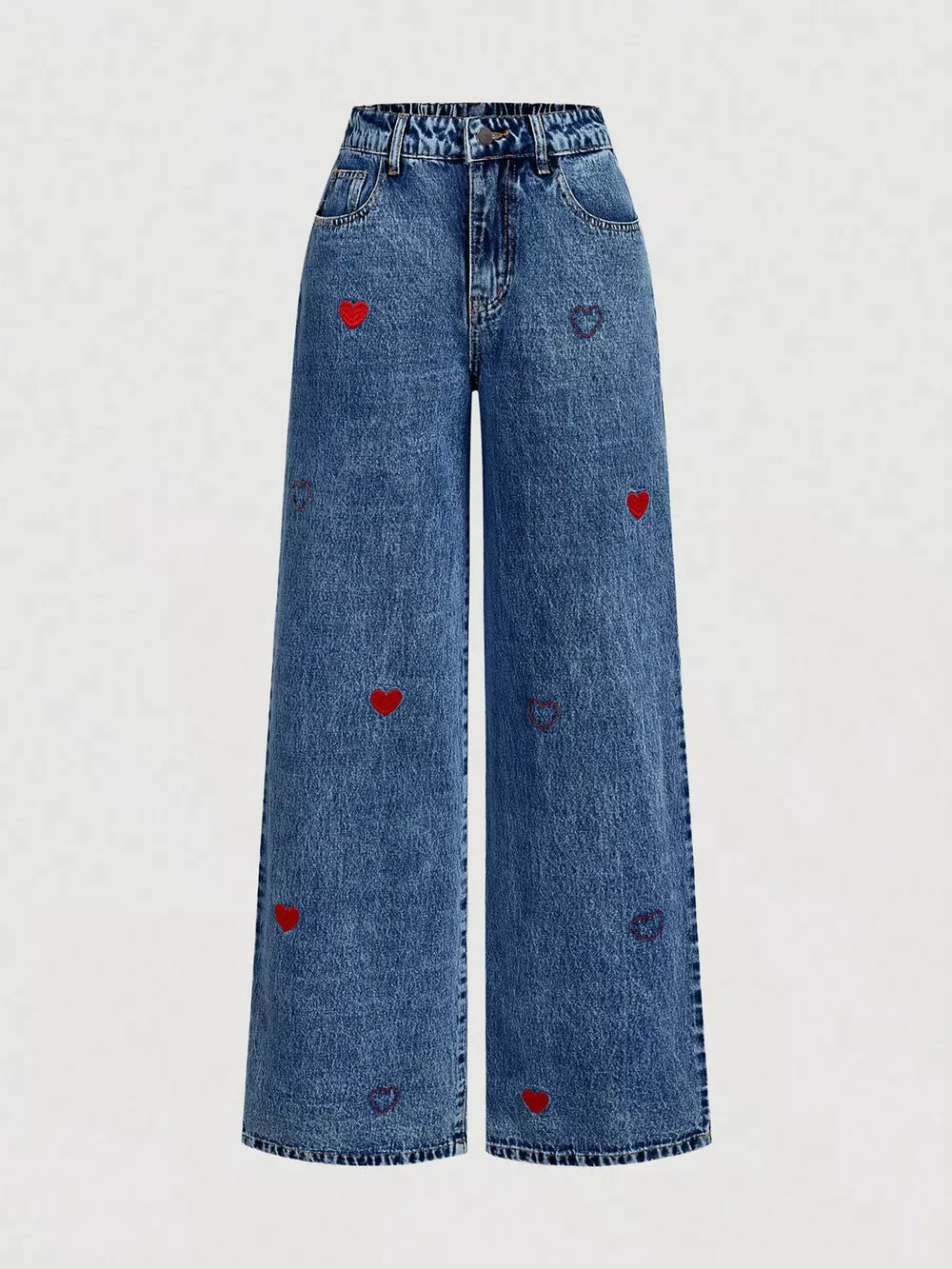 Embroidered Heart Wide-leg Jeans, front view