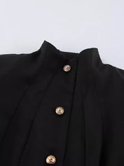Elegant Stand Collar Blazer And Mini Skirt Set in Black, editorial view