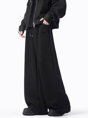 Black casual wide-leg sweatpants with drawstring and pockets
